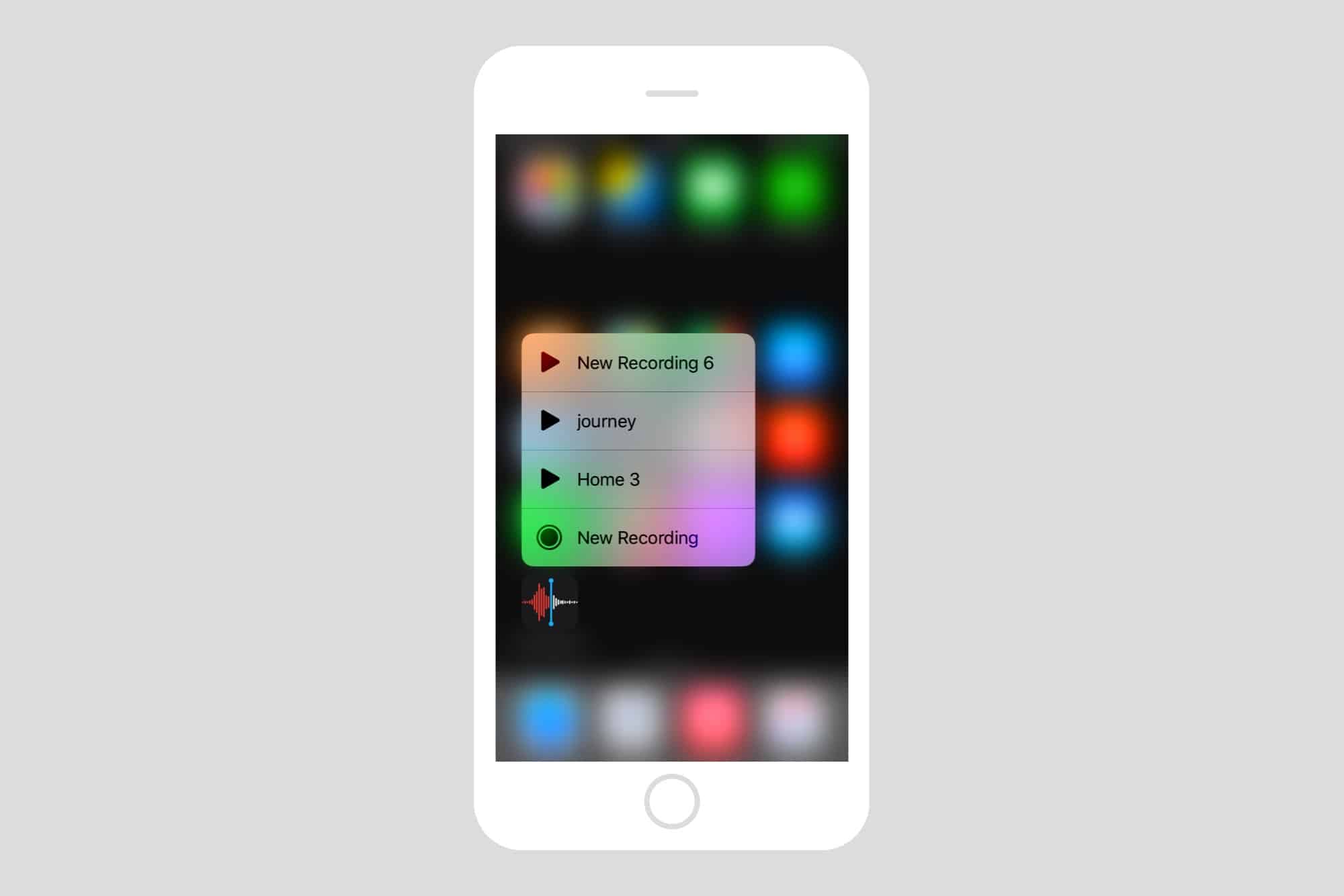 The 3D Touch widget for Voice Memos in iOS 12.