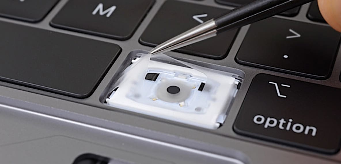 The third-generation "butterfly" MacBook Pro keyboard has a membrane to keep out damaging grit.