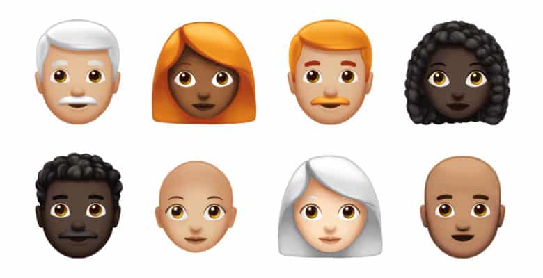 New Apple emoji offer more hair options, including the ever-popular no hair option.