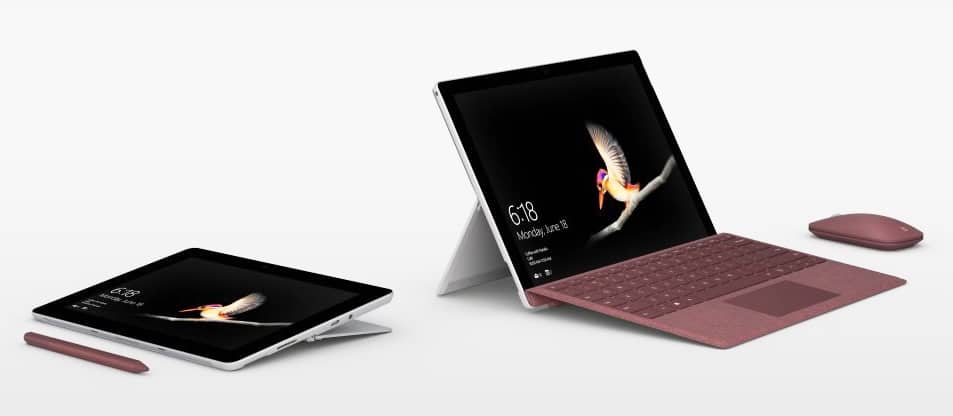 Microsoft Surface Go with optional accessories.