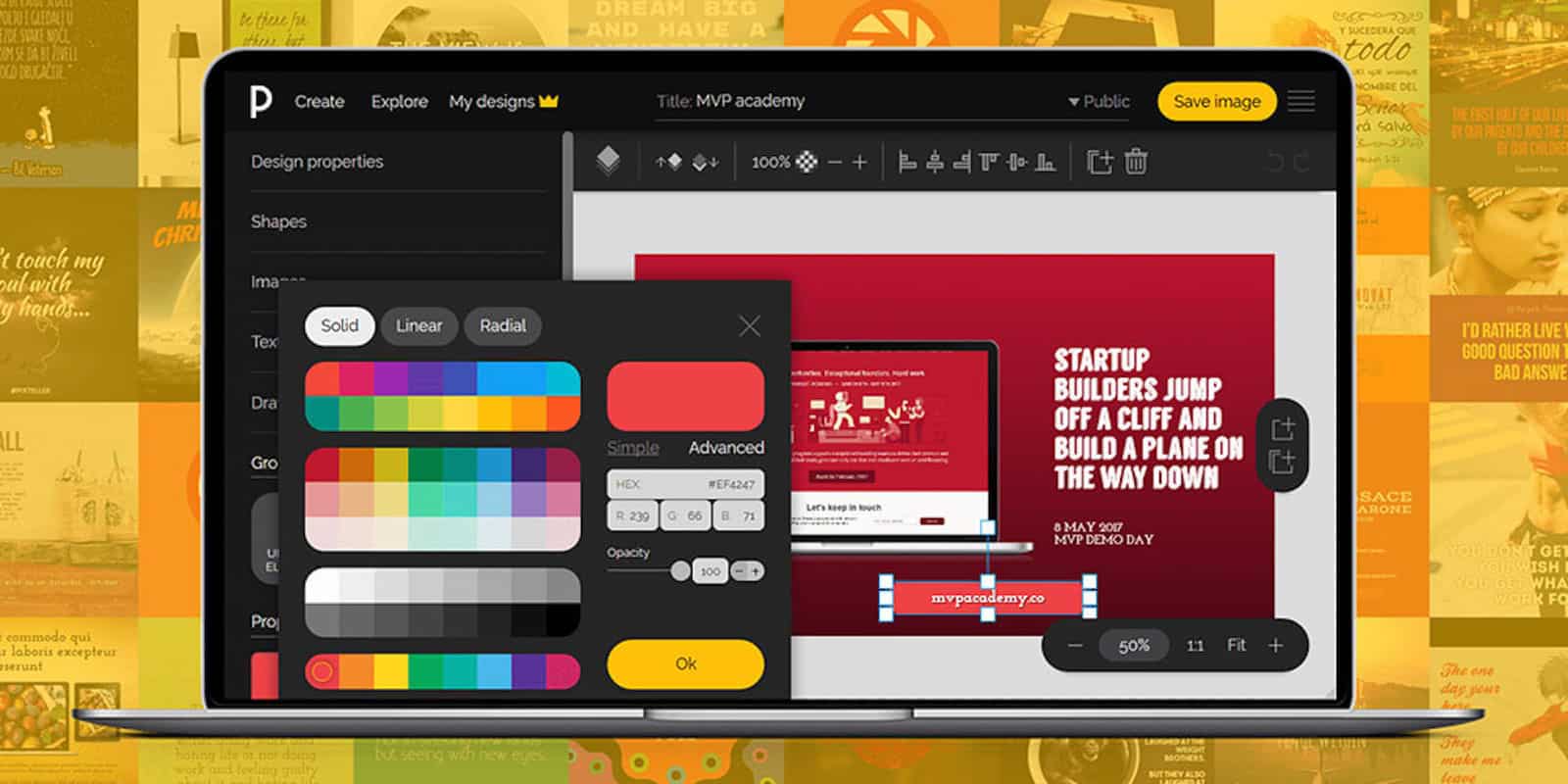 No graphic design skills? No problem. This web based app makes graphic design accessible to anyone.