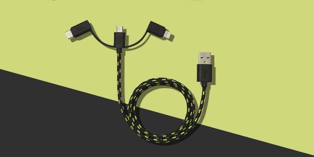 This single cable is built tough, tangle-free, and is compatible with 3 different connection types.