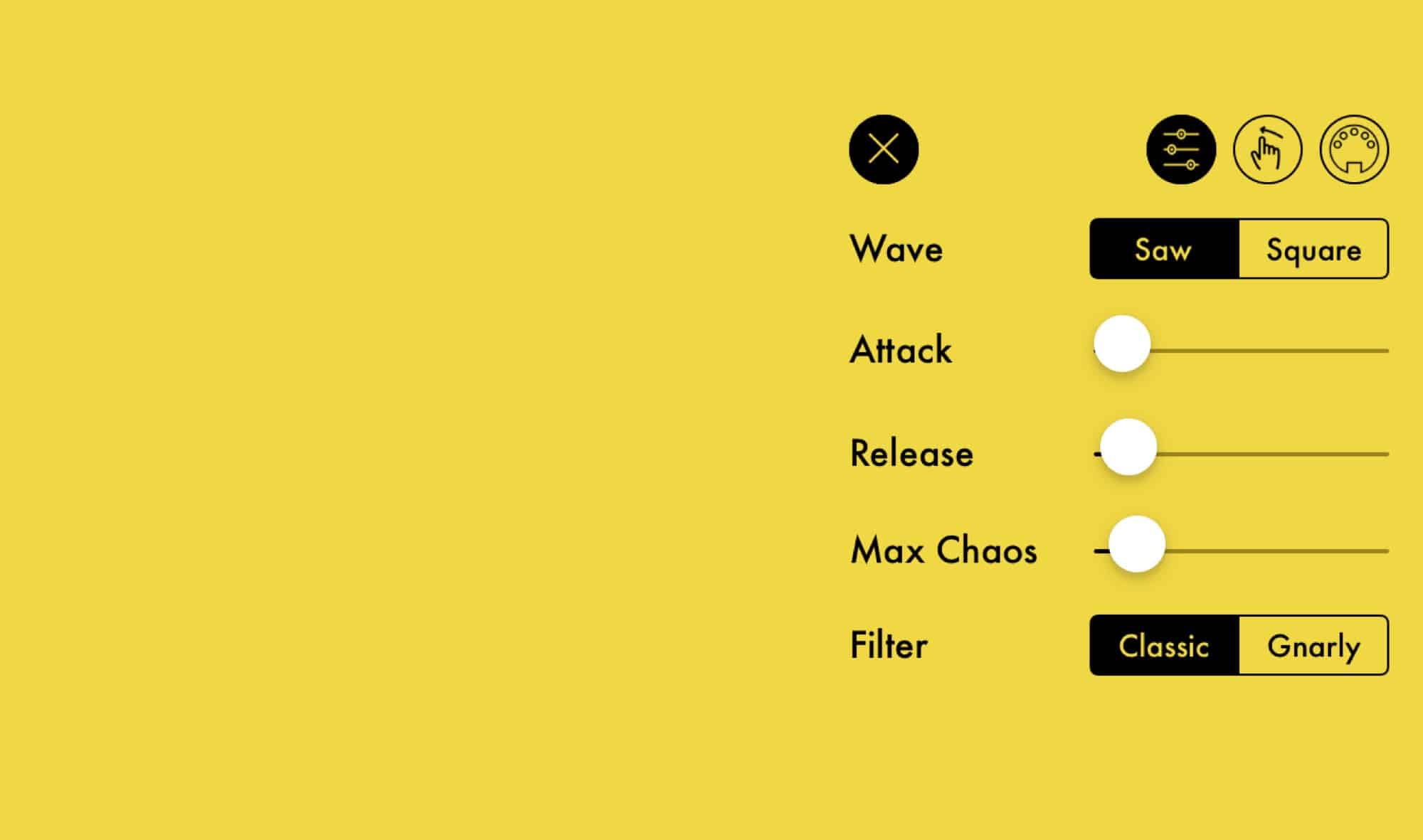 These settings let you shape the basic sound of Menace Synth.