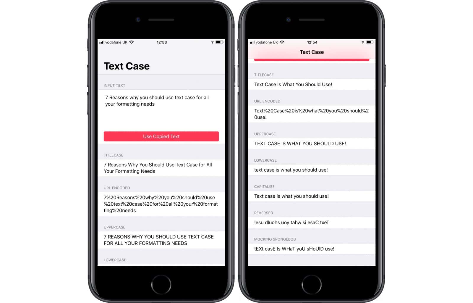 Text Case on iPhone.