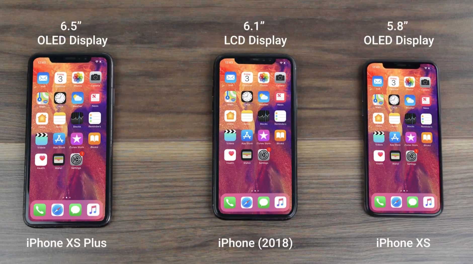 The three 2018 iPhone models appear side-by-side , along with possible names.