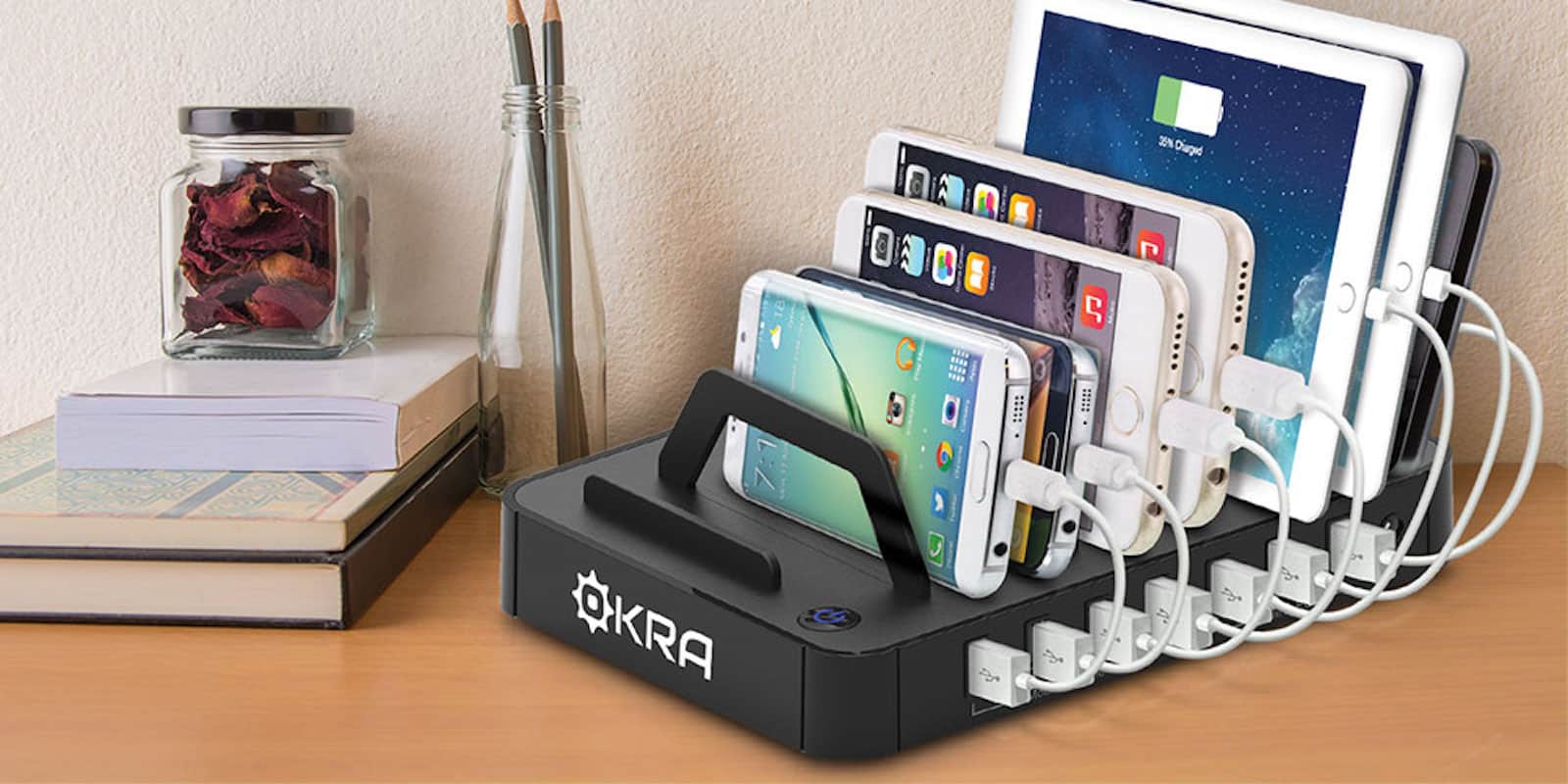 With slots for 7 devices, this charging hub makes sure the tabletops are clear and everyone's devices juiced up.