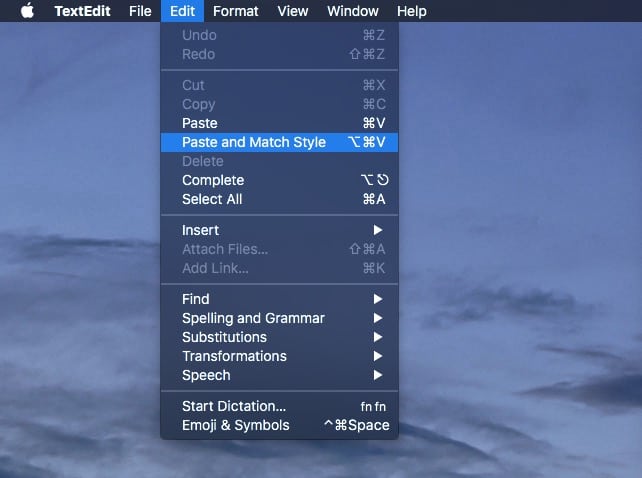 Paste and Match Style's default keyboard shortcut.