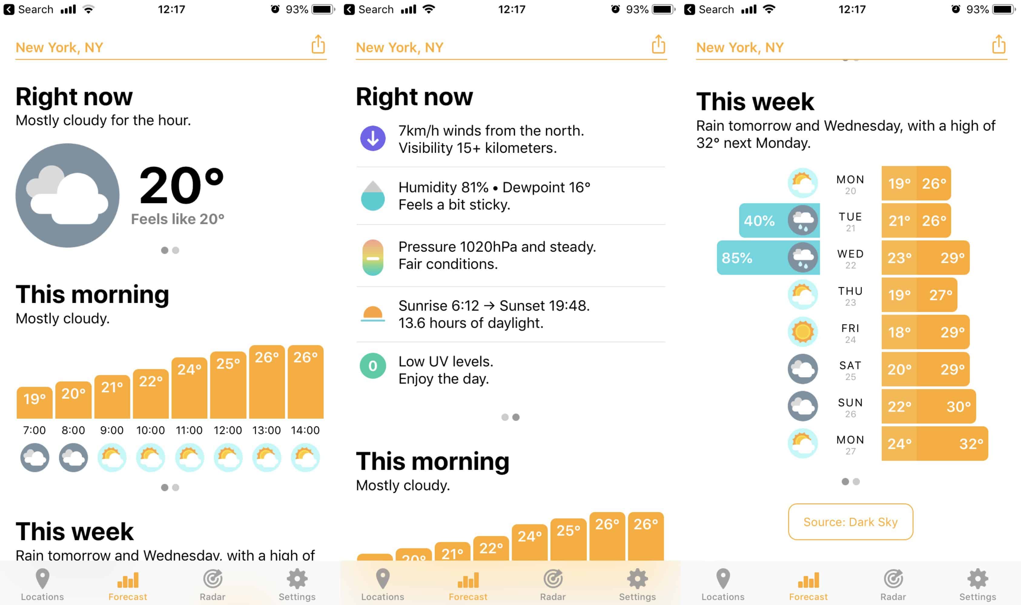Hello Weather's main screen is simple, friendly and very easy to use.