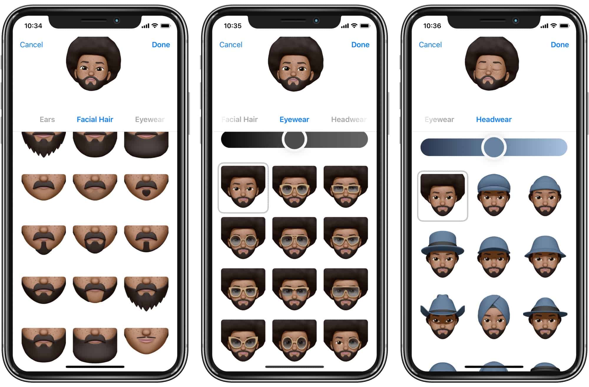 Memoji lets you add hair, beards, headwear and glasses. There are even earrings in there.