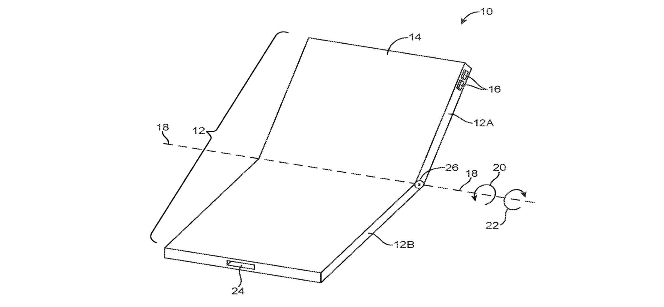 This is an early concept drawing from Apple for a folding iPhone.