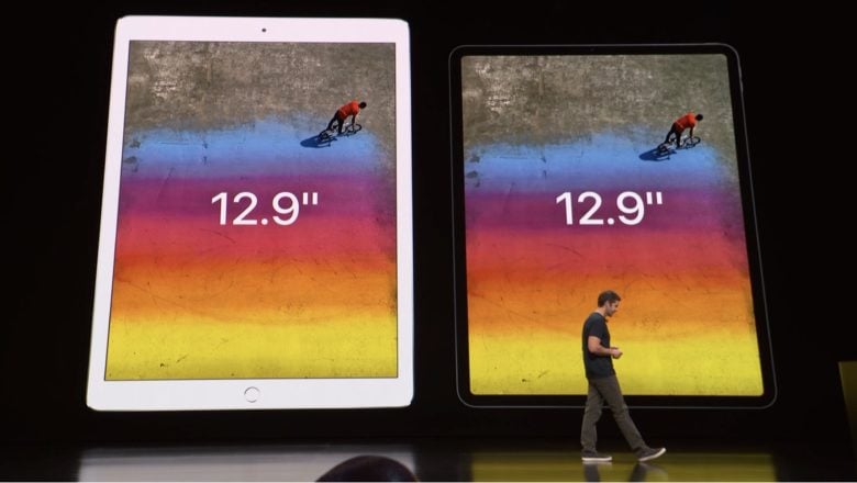 Apple's old 12.9-inch tablet next to the 2018 iPad Pro.