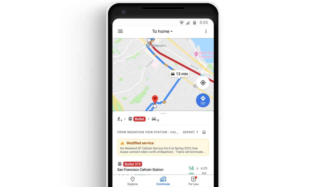 Google Maps Commute tab
