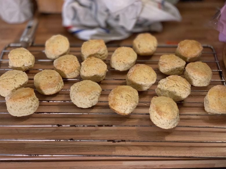 A photo of scones, with the iPhone's Photos app's best effort, blur at ƒ1.4.