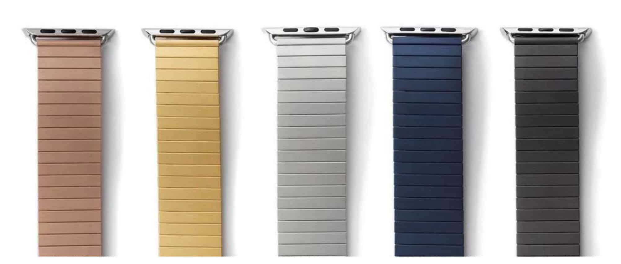 Rilee & Lo Apple watch band colors: rose gold, gold, silver, navy, black
