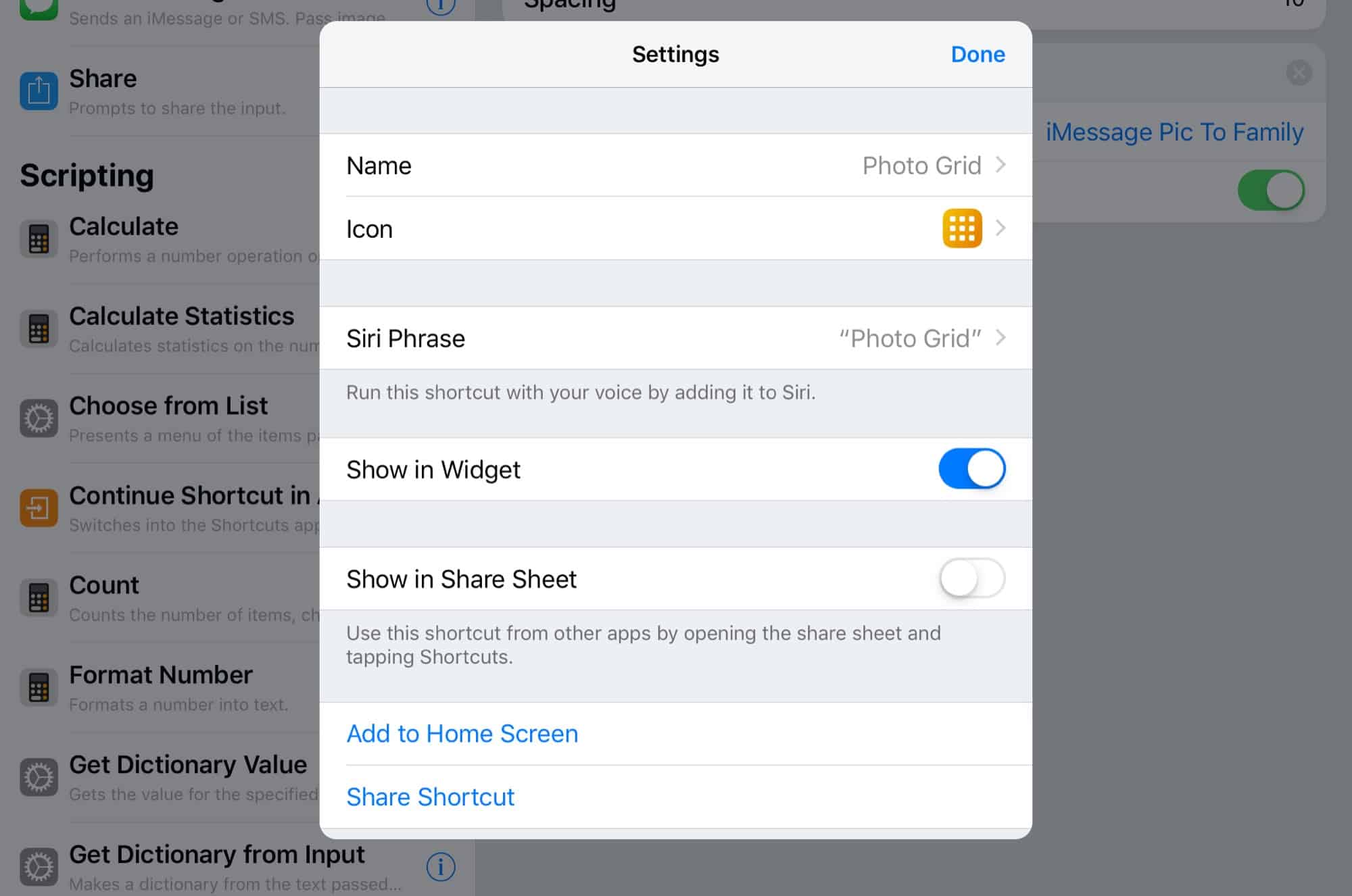Each shortcut has its own settings. Each shortcut has its own settings photo grid