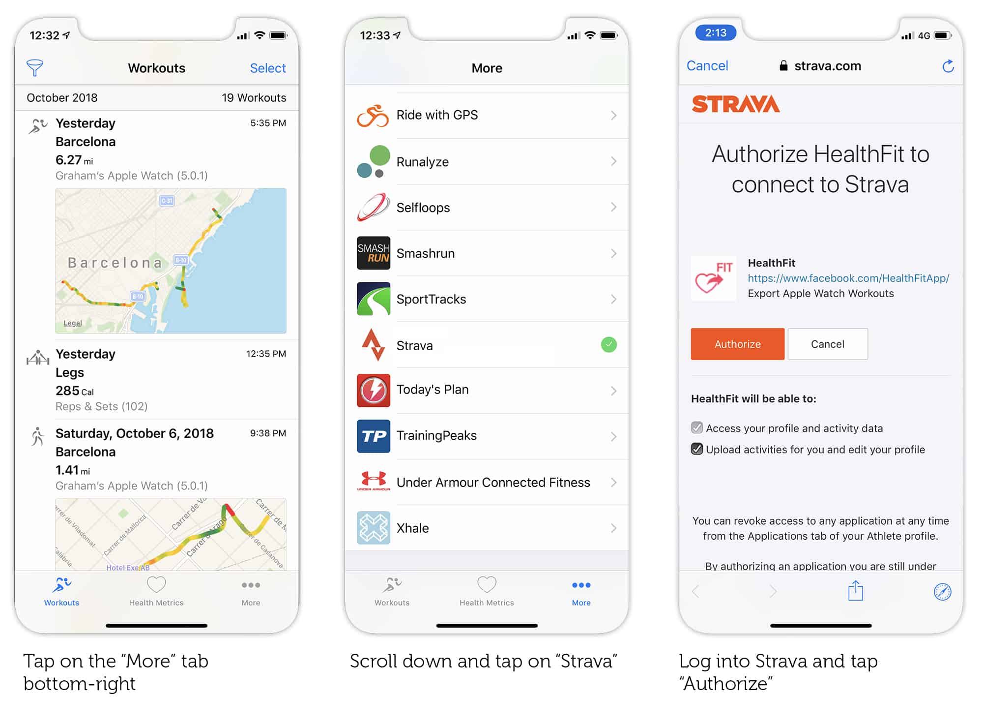 Connecting HealthFit with Strava is easy too