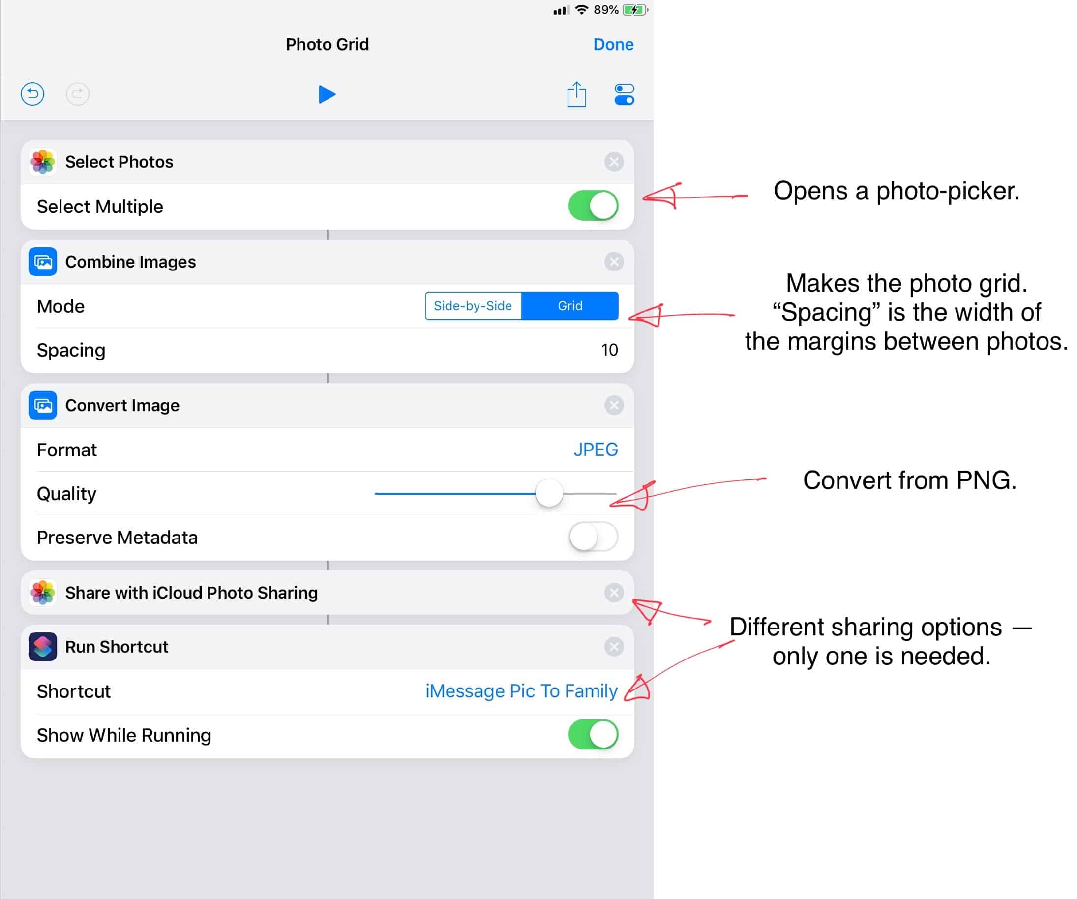 The photo grid shortcut is super easy.