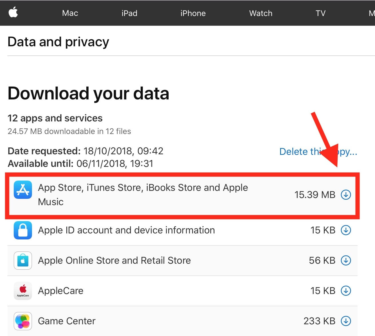 Grab the media section of your Apple data dump.