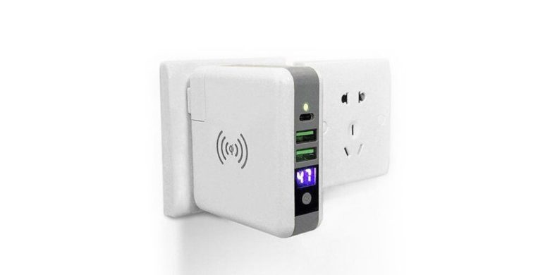 This charger will plug into any wall outlet, charging USB, USB-C, or Qi-enabled devices.