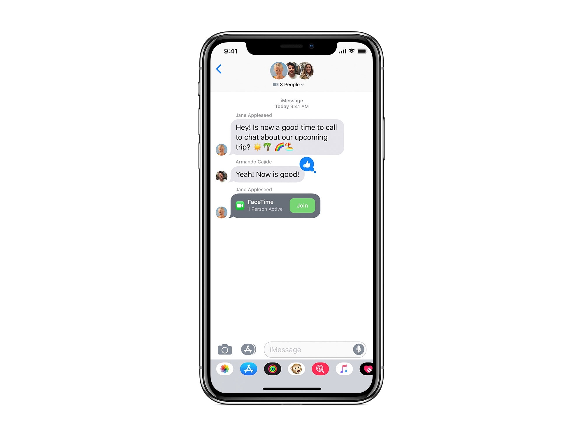 Join a Group FaceTime call from inside a Messages thread.