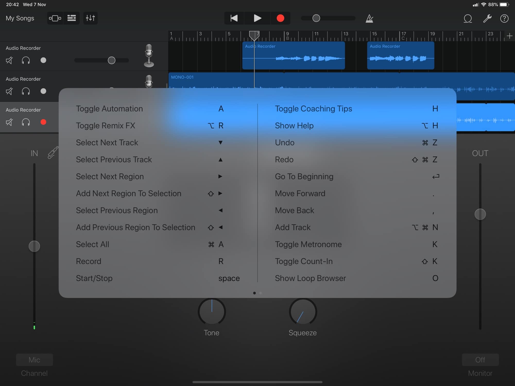 GarageBand gets a bunch of new keyboard shortcuts for the new iPad Pro launch.