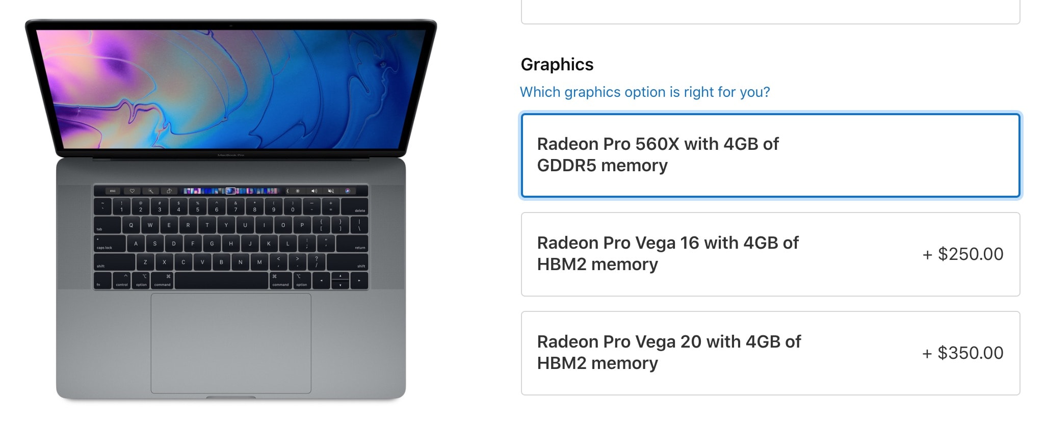 Radeon Pro Vega graphics is a pricey MacBook Pro add-on.