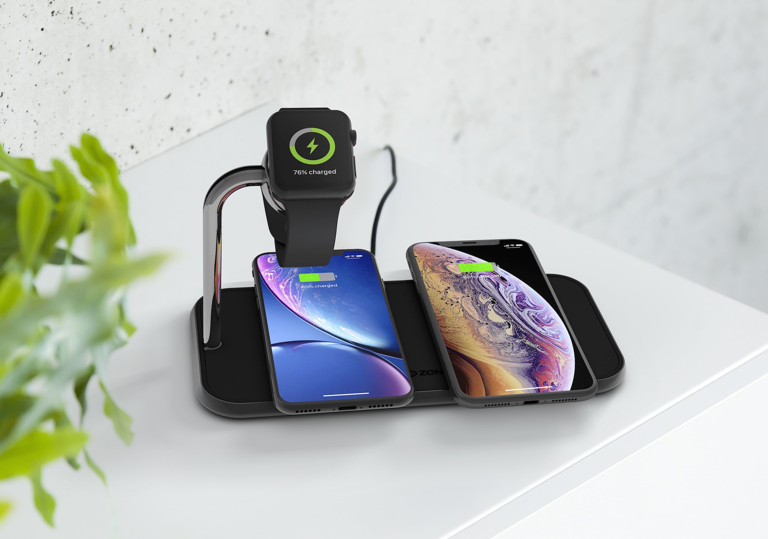 ZENS Dual Watch Aluminum Wireless Charger for iPhone Xr iPhone Xs