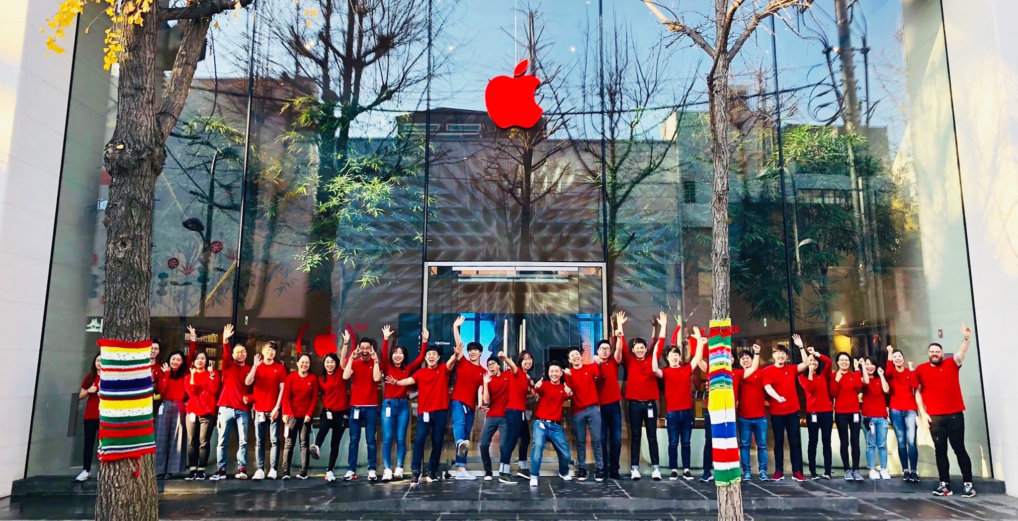 Apple calls attention to World AIDS Day with red logos in its retail stores.