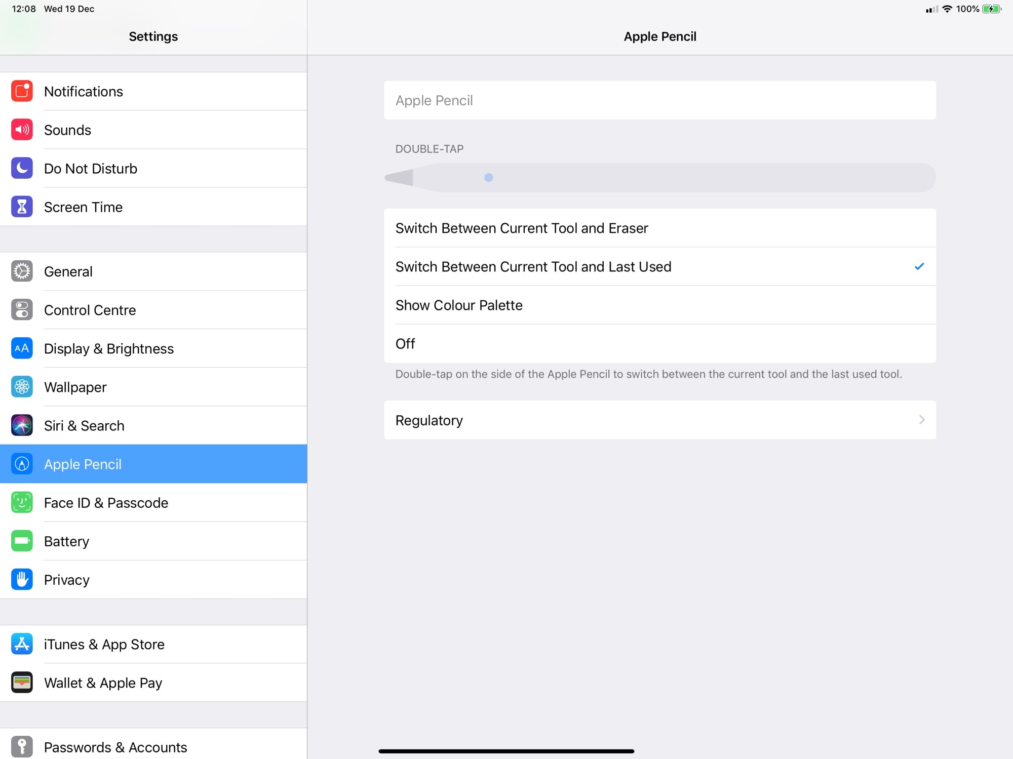 Set your Apple Pencil preferences in the new Settings panel.