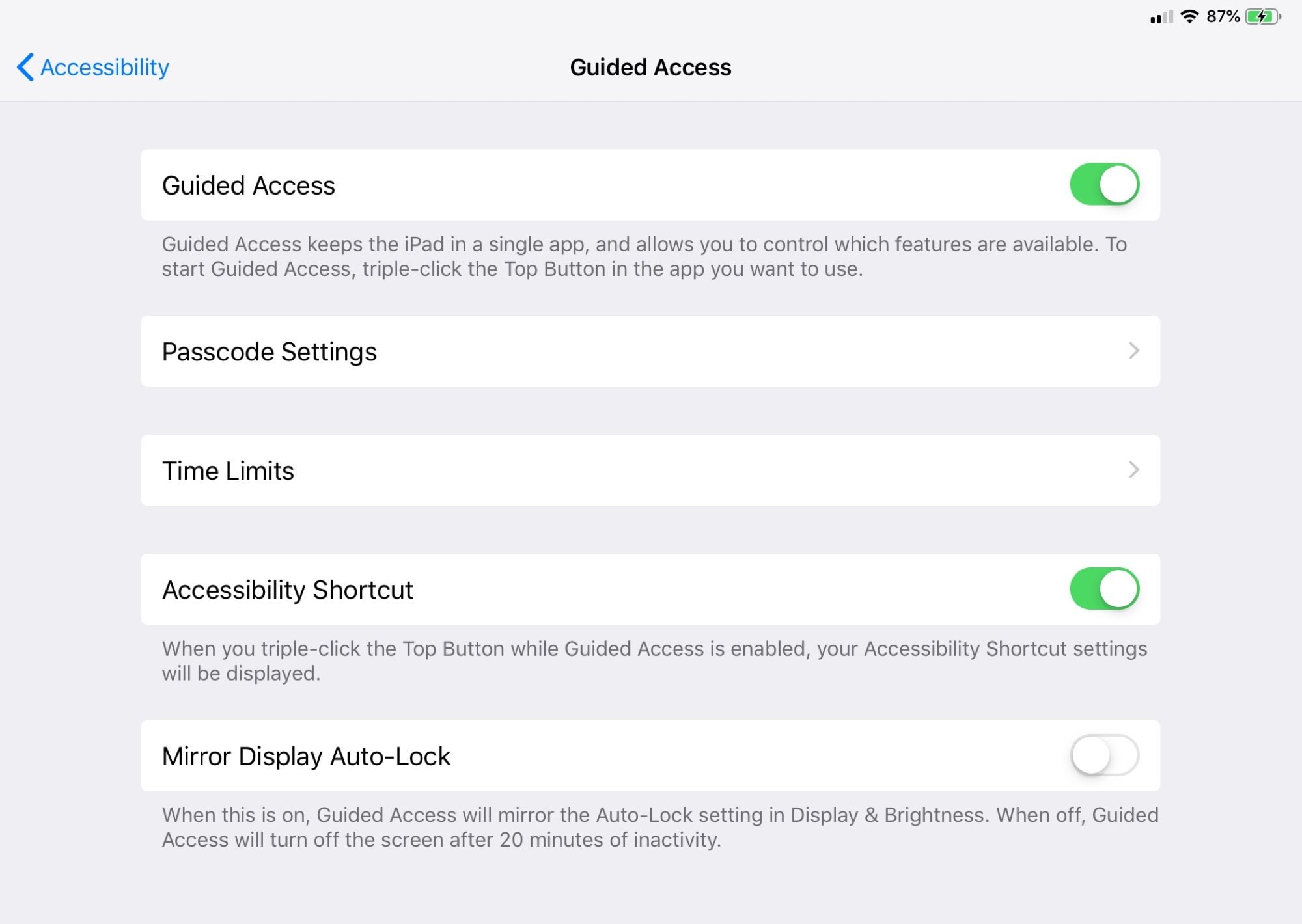 Guided Access in the Settings app.