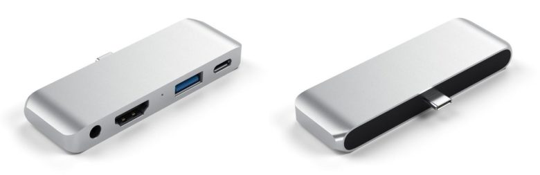 The Satechi Mobile Pro Hub has a headset jack, HDMI port, USB-A port and a USB-C port.