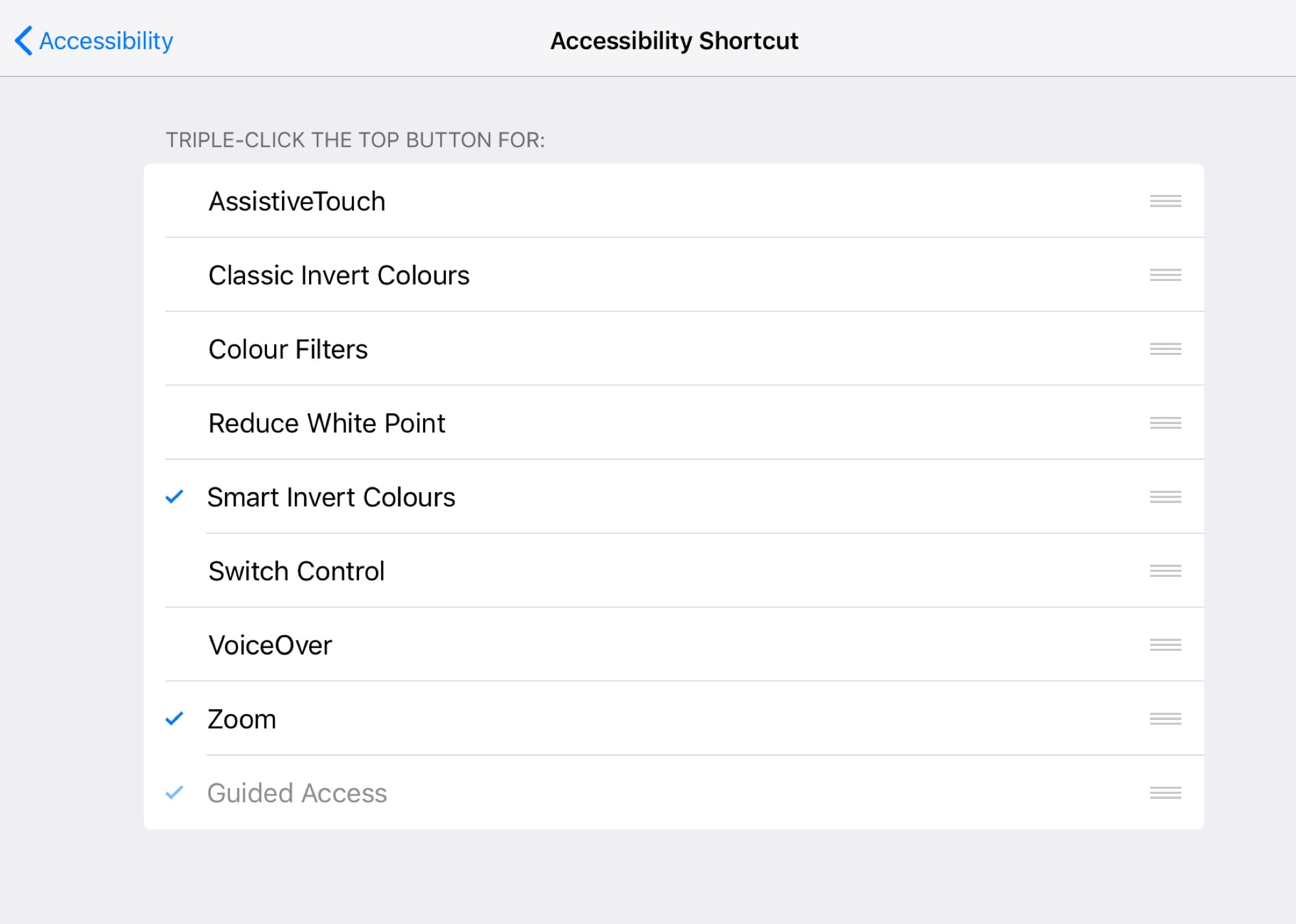 Your accessibility shortcuts.