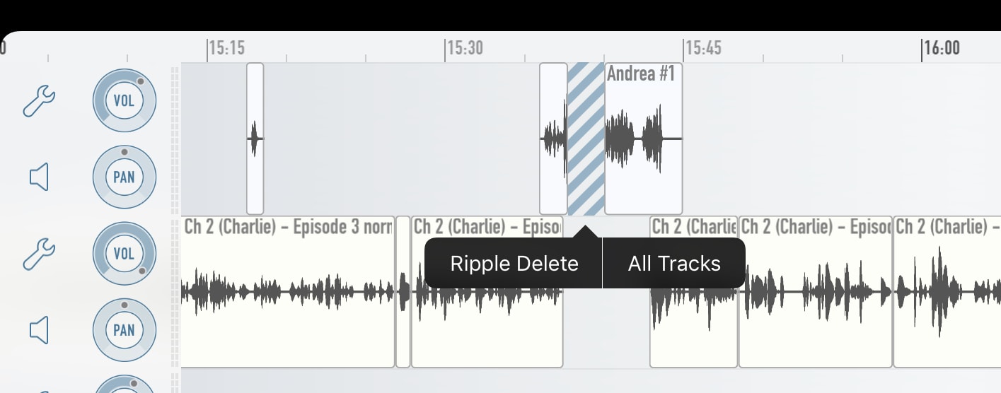 A quick swipe of the Apple Pencil cuts out a section of audio.