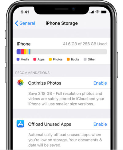 iOS makes storage-saving suggestions.