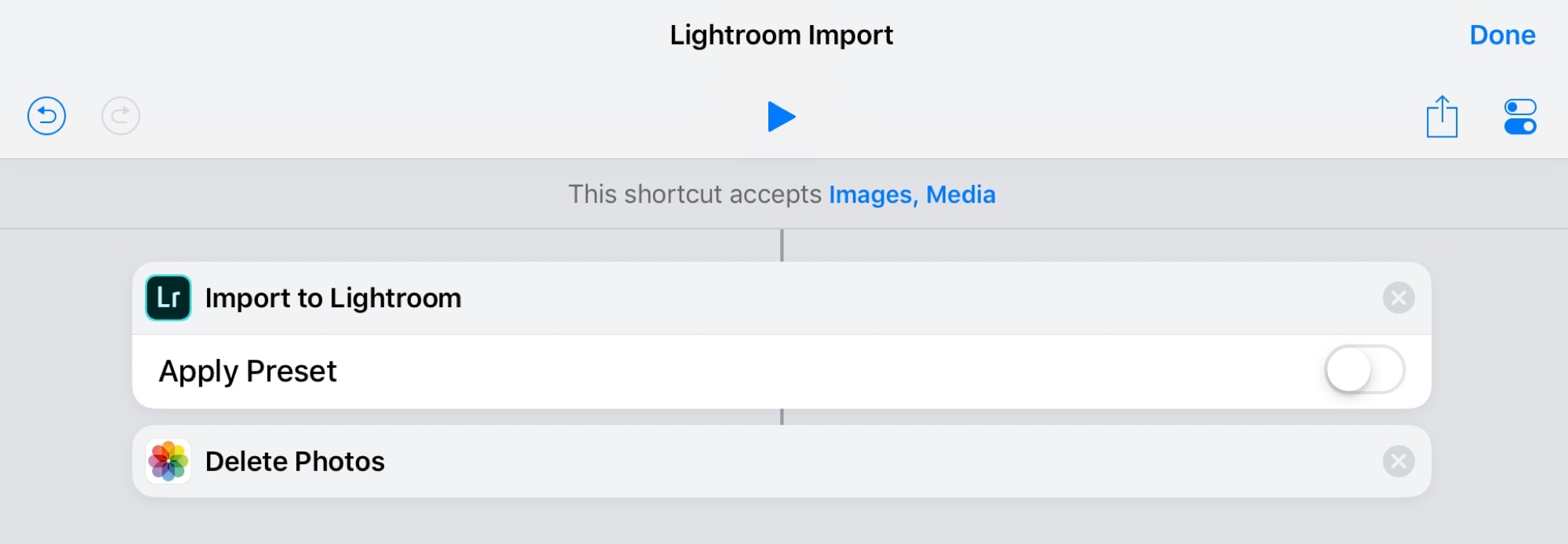 A simple shortcut to import photos, and delete the originals.