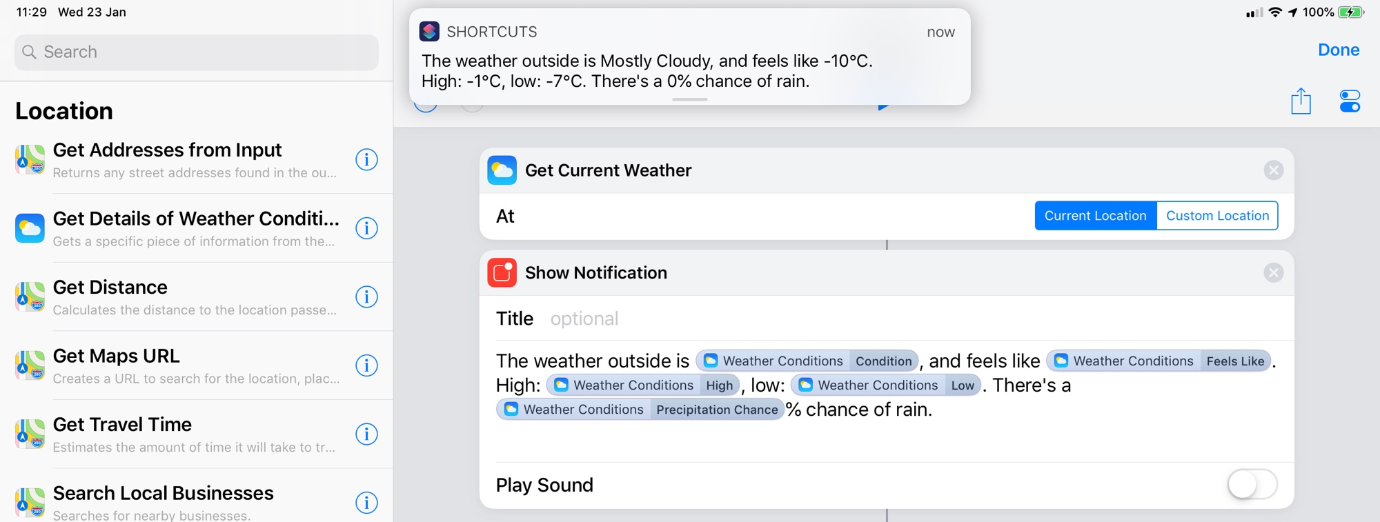 This iPad weather shortcuts shows that the weather outside is frightful..