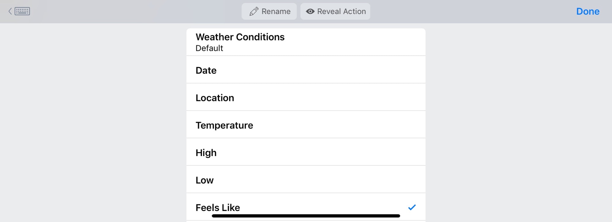 Choose from a long list of weather data types.