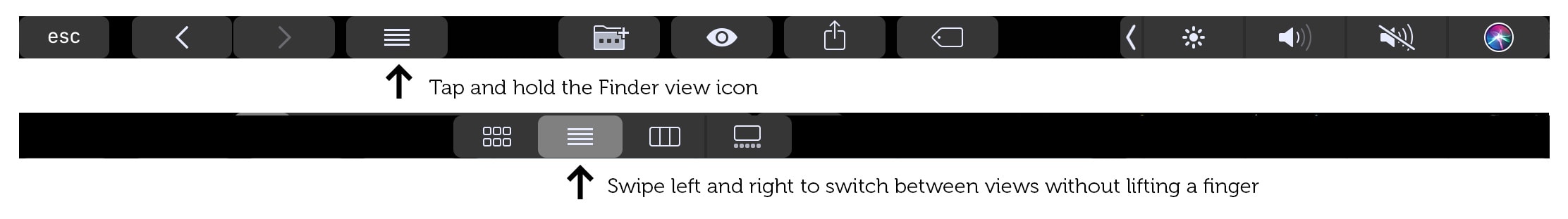 Switch between Finder views without lifting a finger