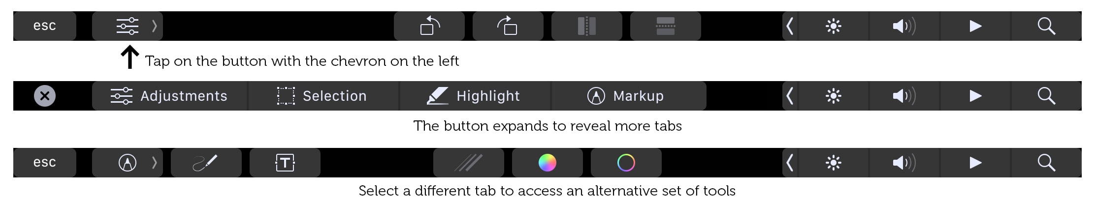 Switching Touch Bar tabs in Preview