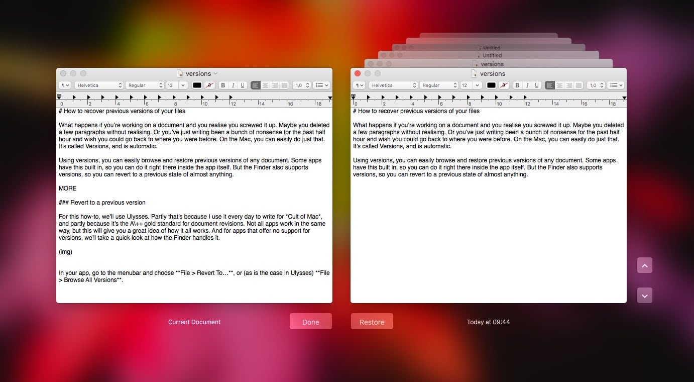 This is how versions look in TextEdit