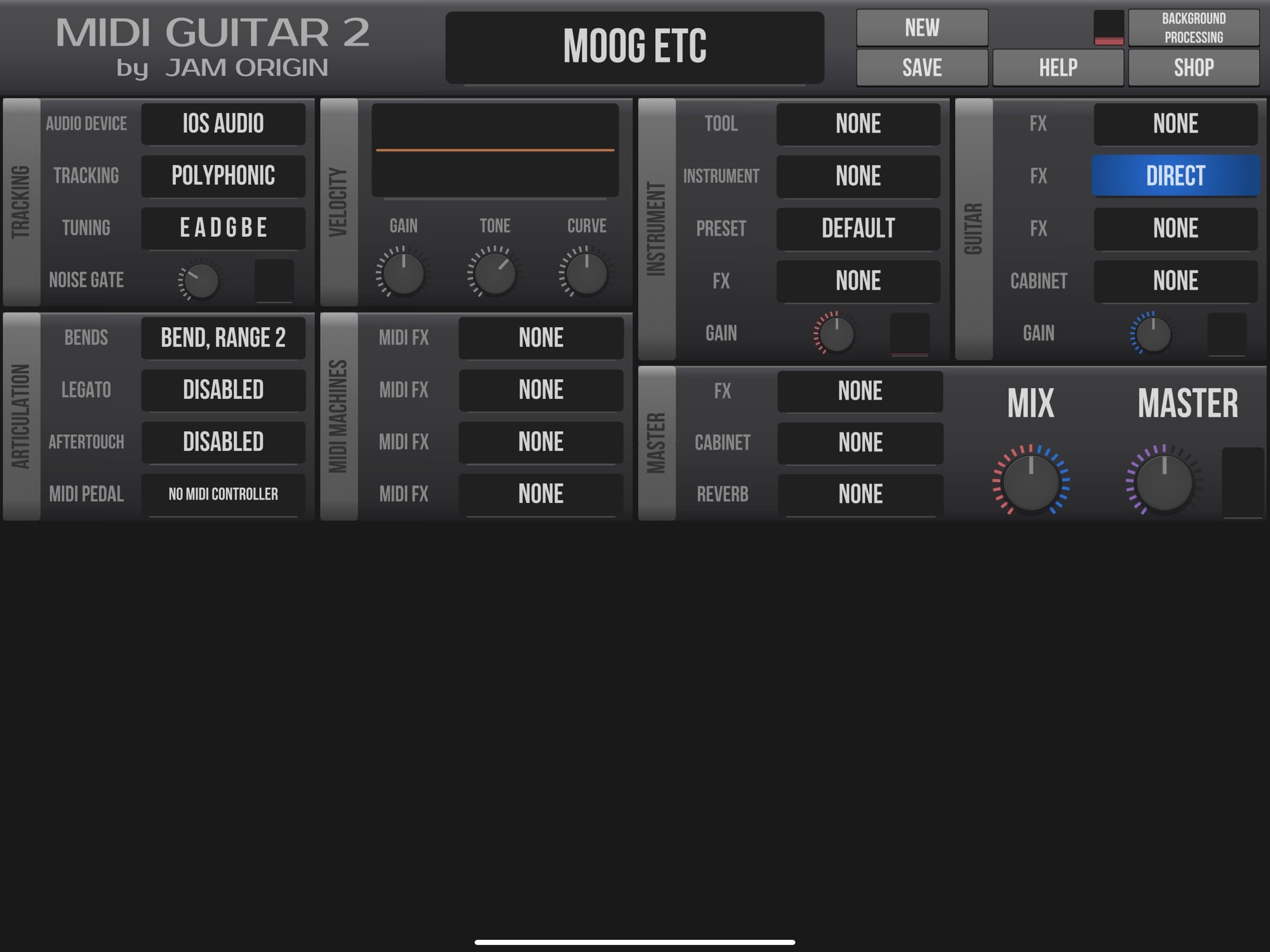 MIDI Guitar 2’s interface only takes up half the screen.