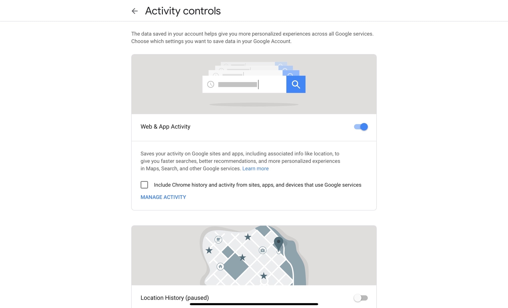 Switch everything off on the Google Activity Controls page.