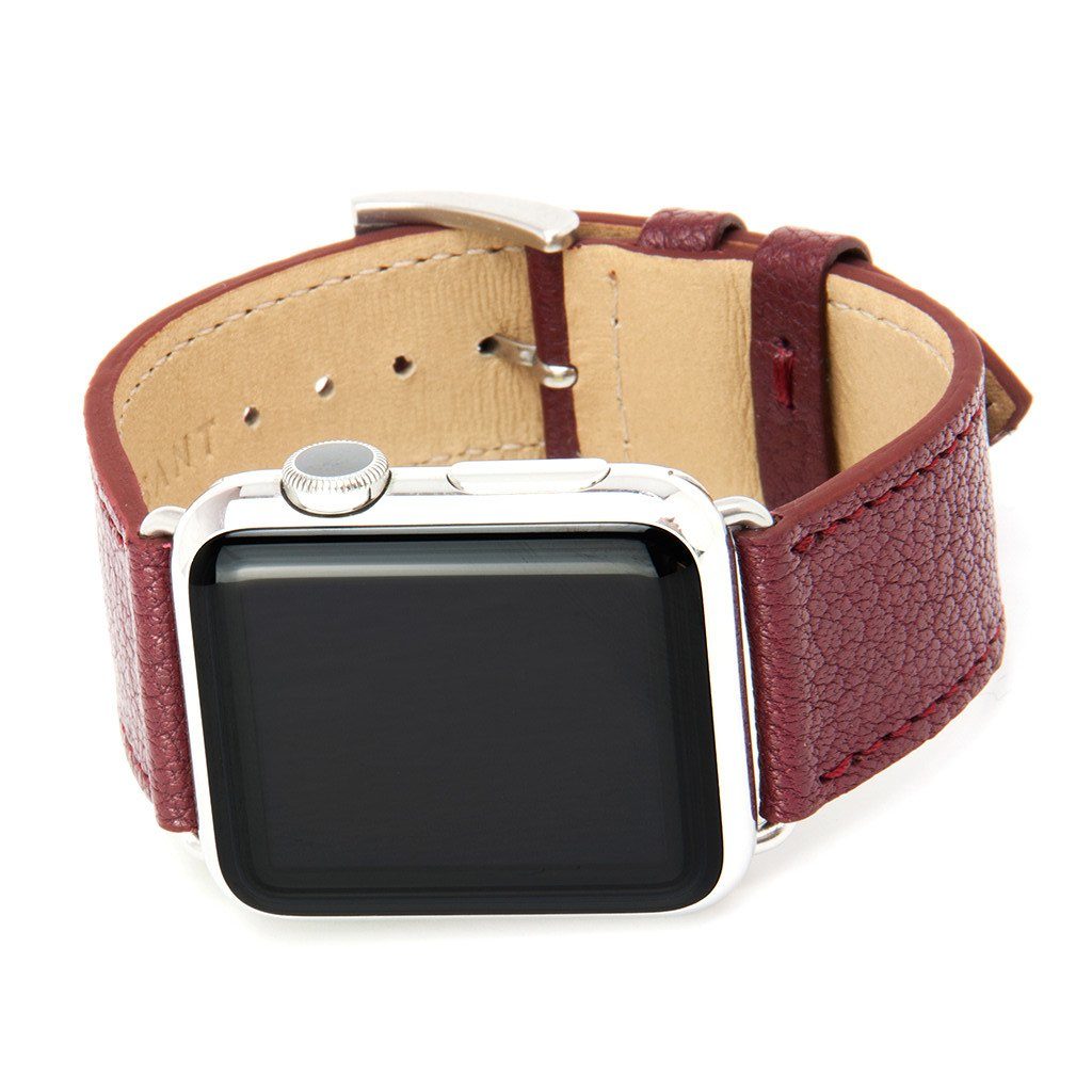 Clessant's Burgundy Madras watch strap is crafted from goatskin.