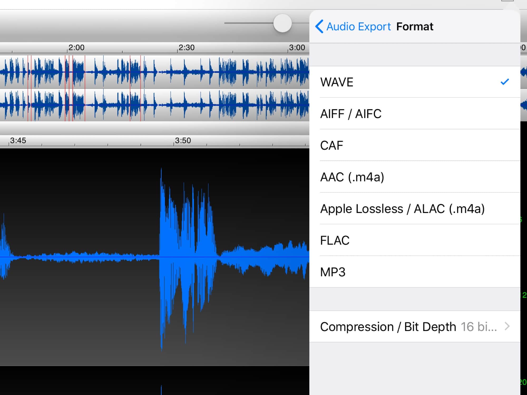 TwistedWave can export to most audio formats.