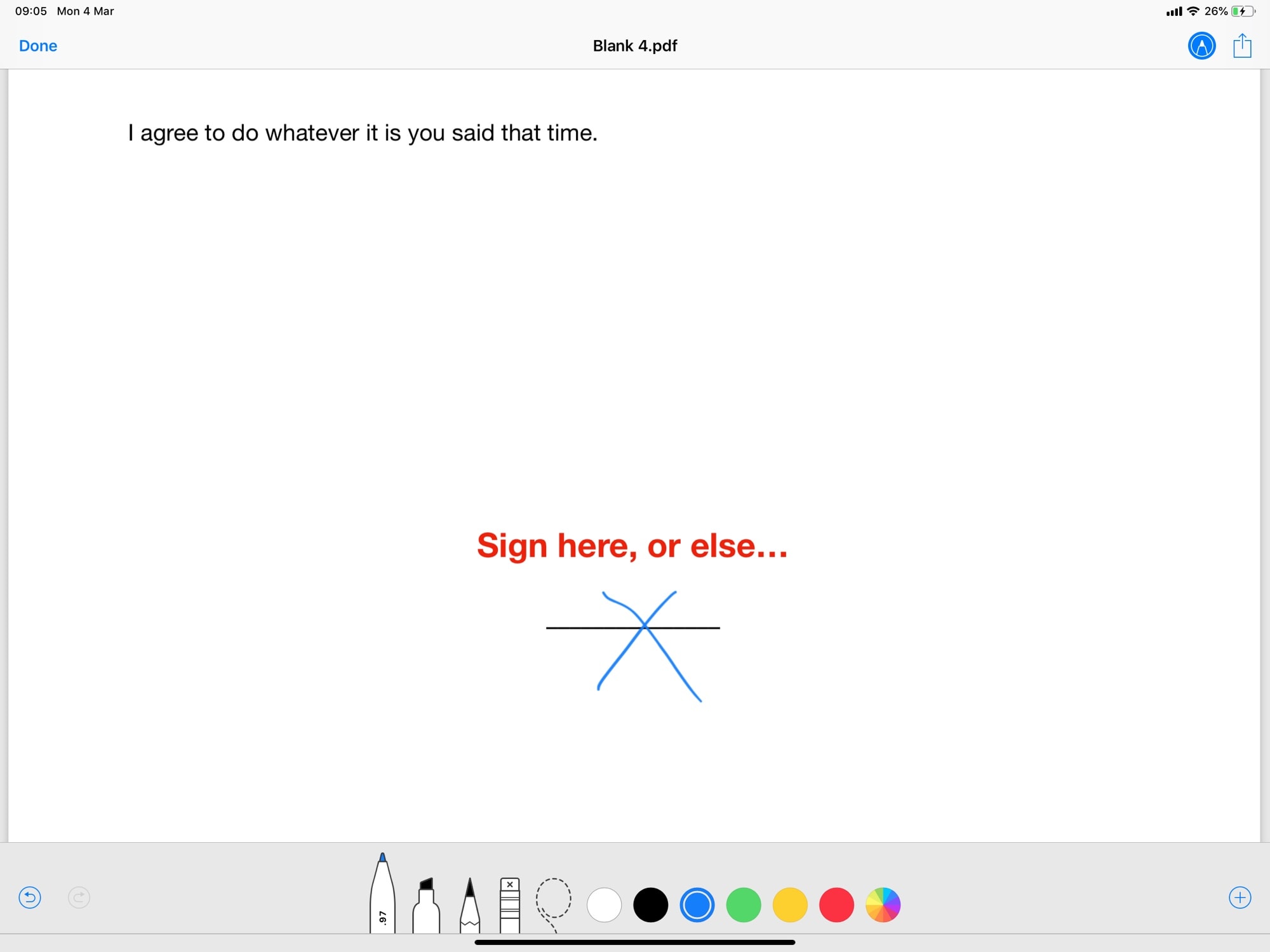 Sign here. It's easy to sign PDFs on iPad or iPhone with Instant Markup.