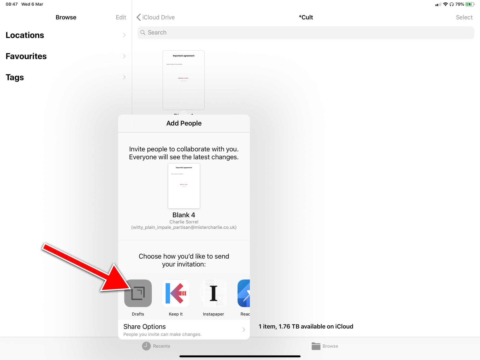 Ignore everything, and tap the app you want to send the link to. 