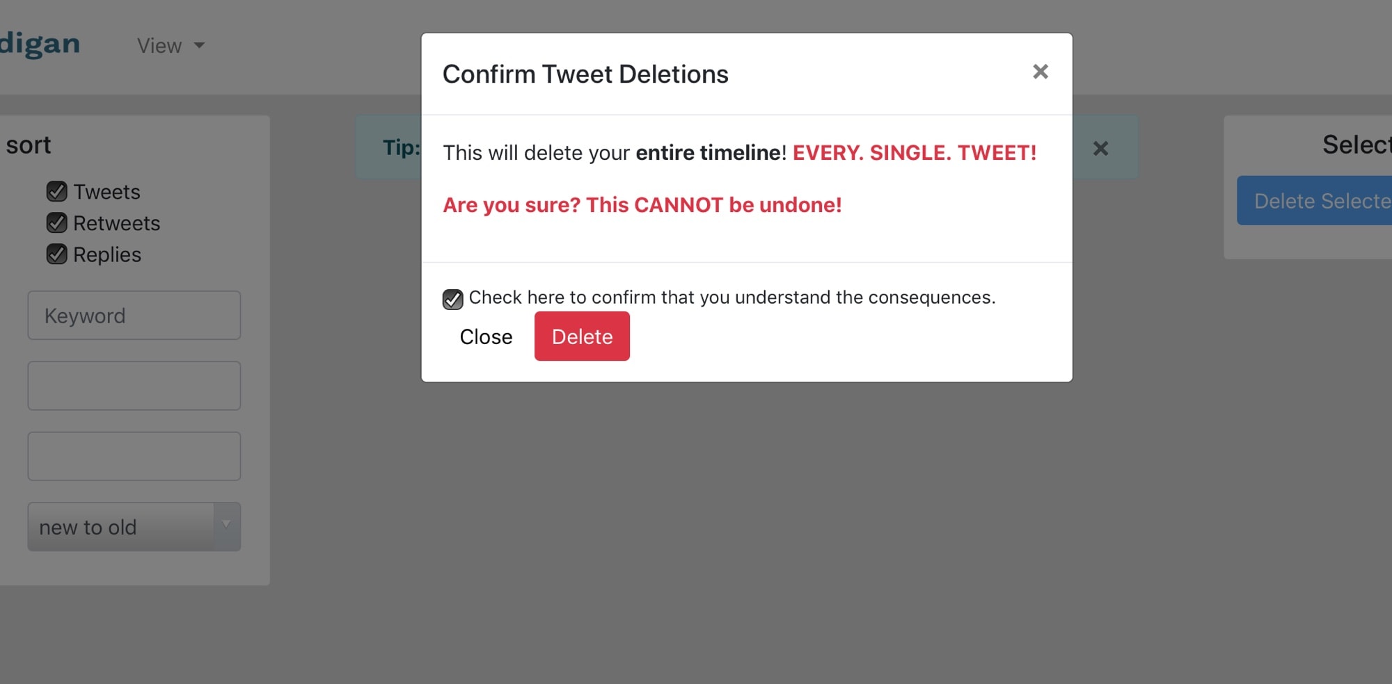 Cardigan warns you before you do anything irreversible.