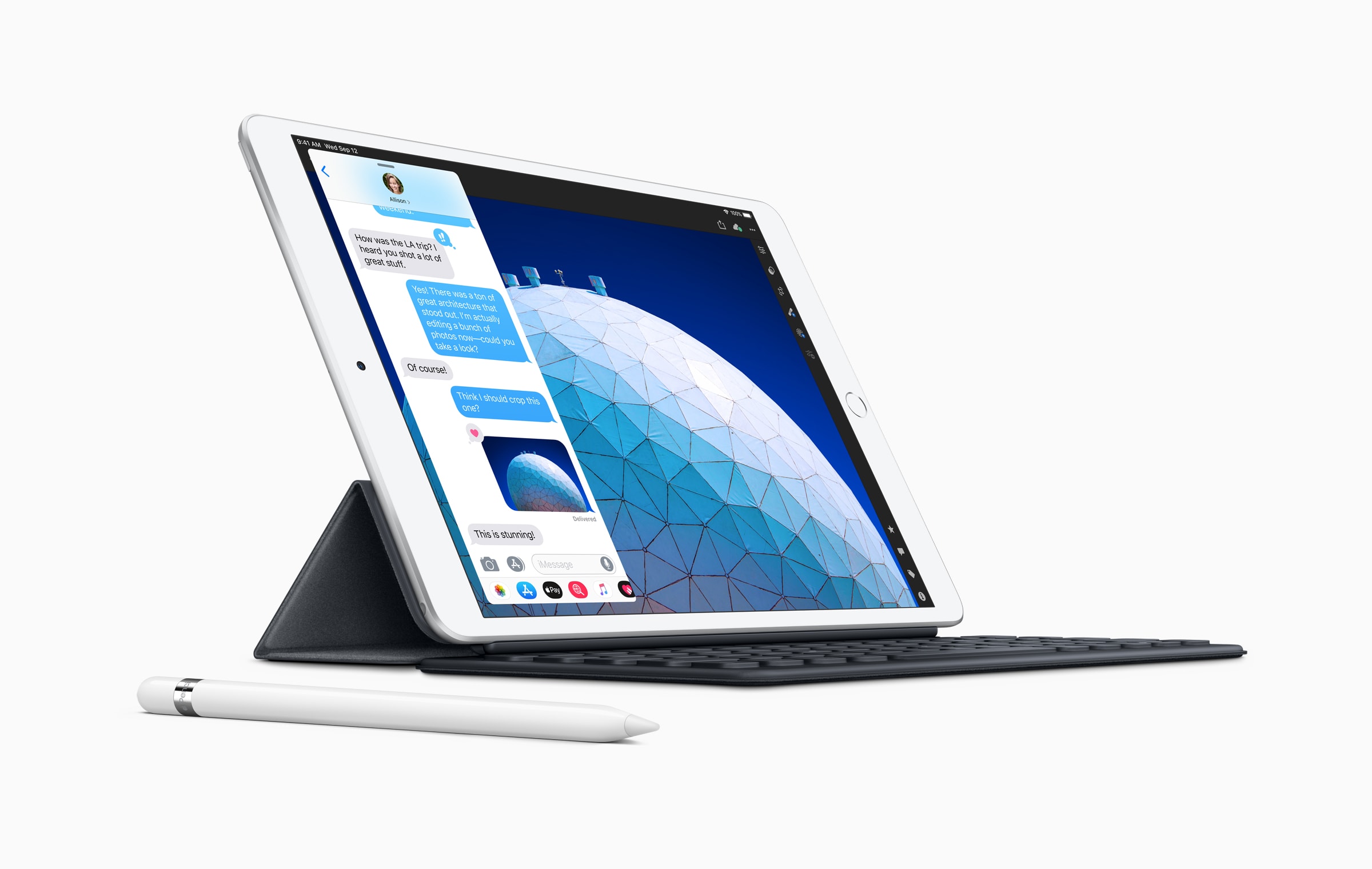The new 2019 iPad Air, with its 10.5-inch screen, works with Apple's existing Smart Keyboard.