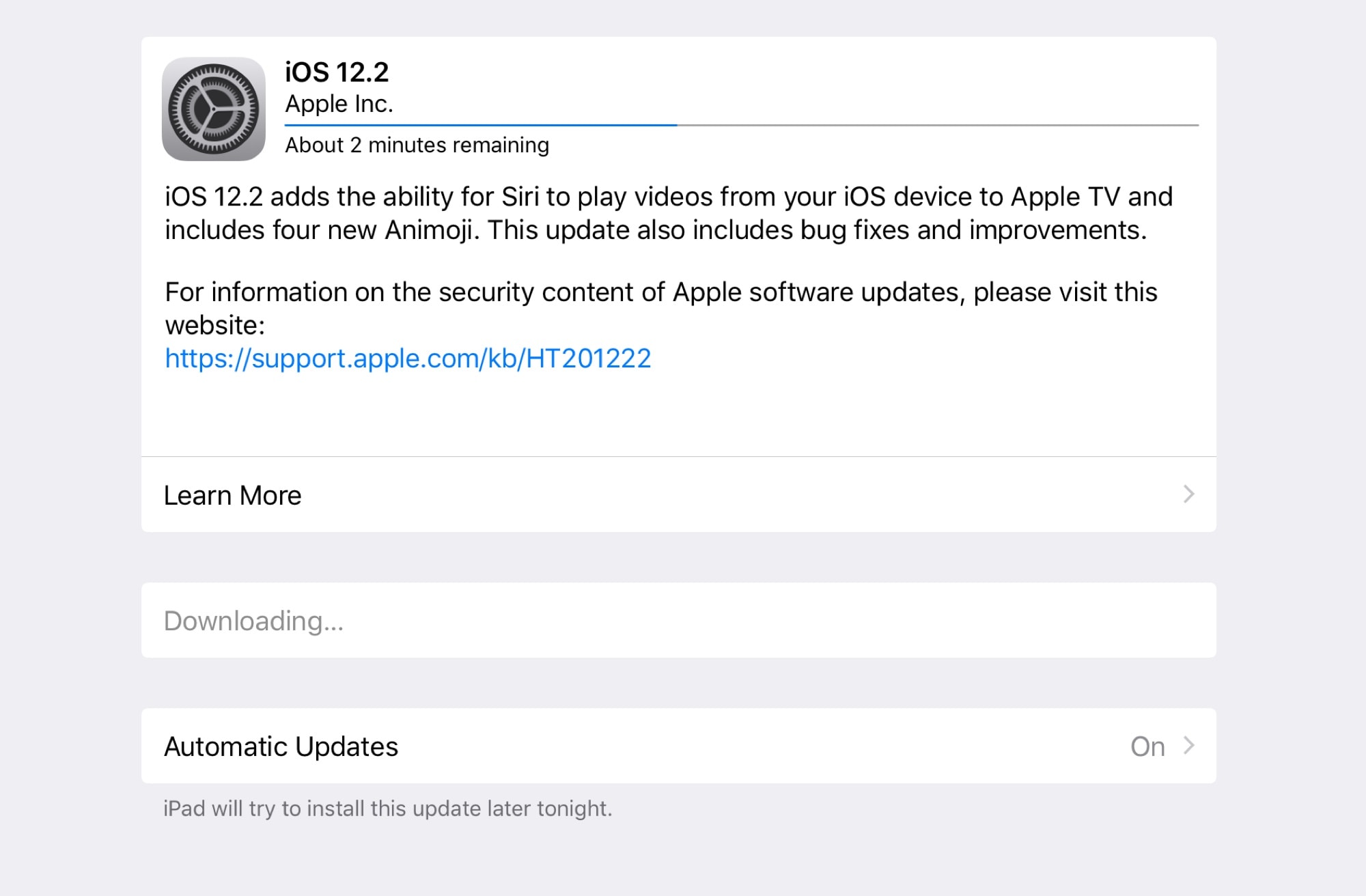 The new iOS 12.2 is available now.