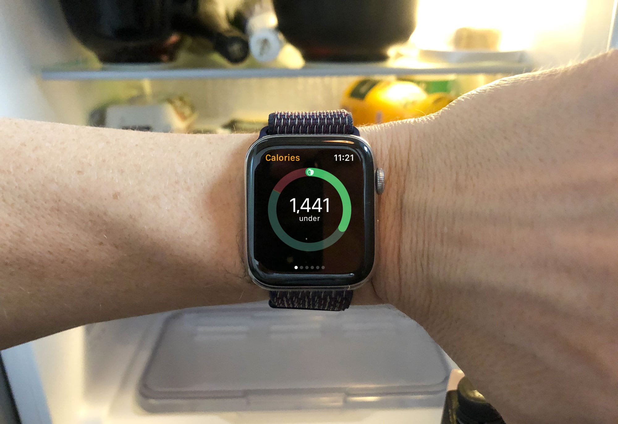 The Lose It watch app tells you how many calories you have left for the day.